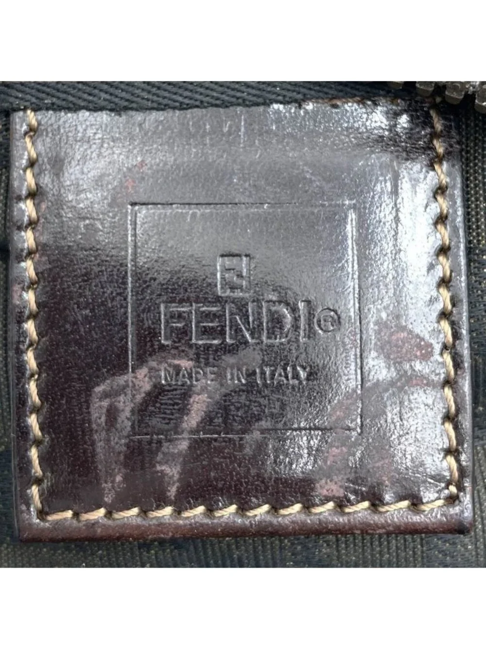 Fendi Zukka 099 Handbag Pouch Nylon Brown Khaki